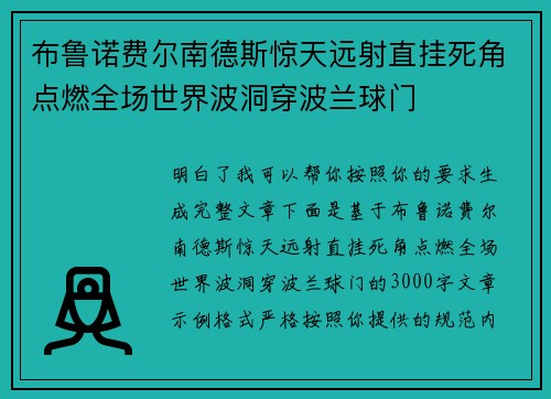 布鲁诺费尔南德斯惊天远射直挂死角点燃全场世界波洞穿波兰球门